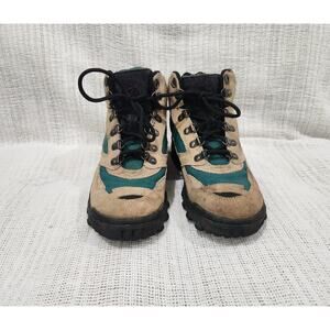 Brooks Women’s Vintage Suede Hiking Boots Size 9 Trail Outdoor Tan Green